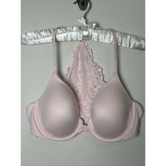 Victoria's Secret Pink Lace Racerback Bra Size 38B Perfect Coverage Front Clasp - Picture 1 of 7